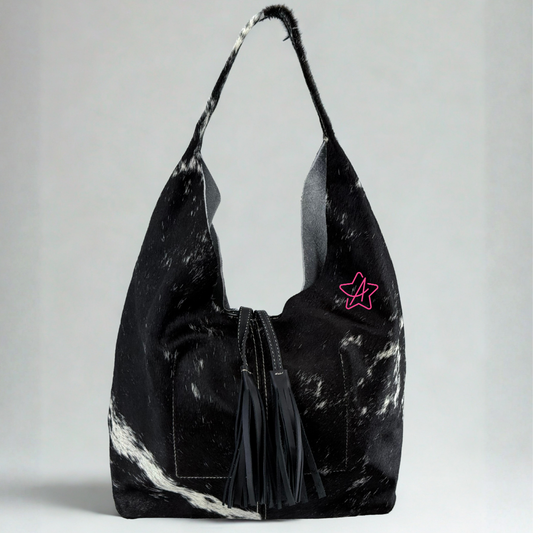 Bolsa Hobo de Pelo de Vaca en Piel Original con Broche