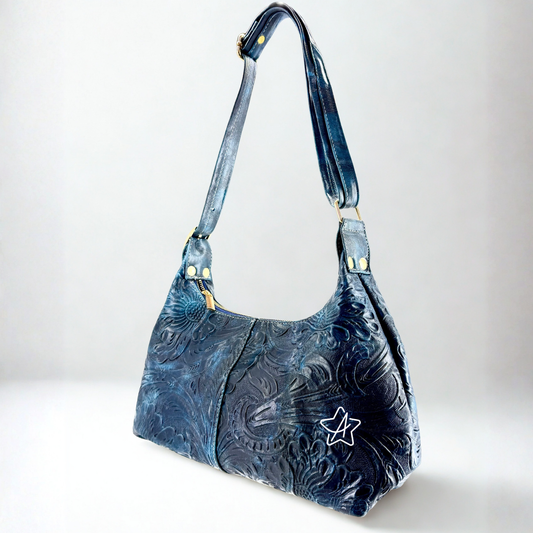 Bolsa Media luna Chica de Piel GENUINA para Mujer con Cierre Superior